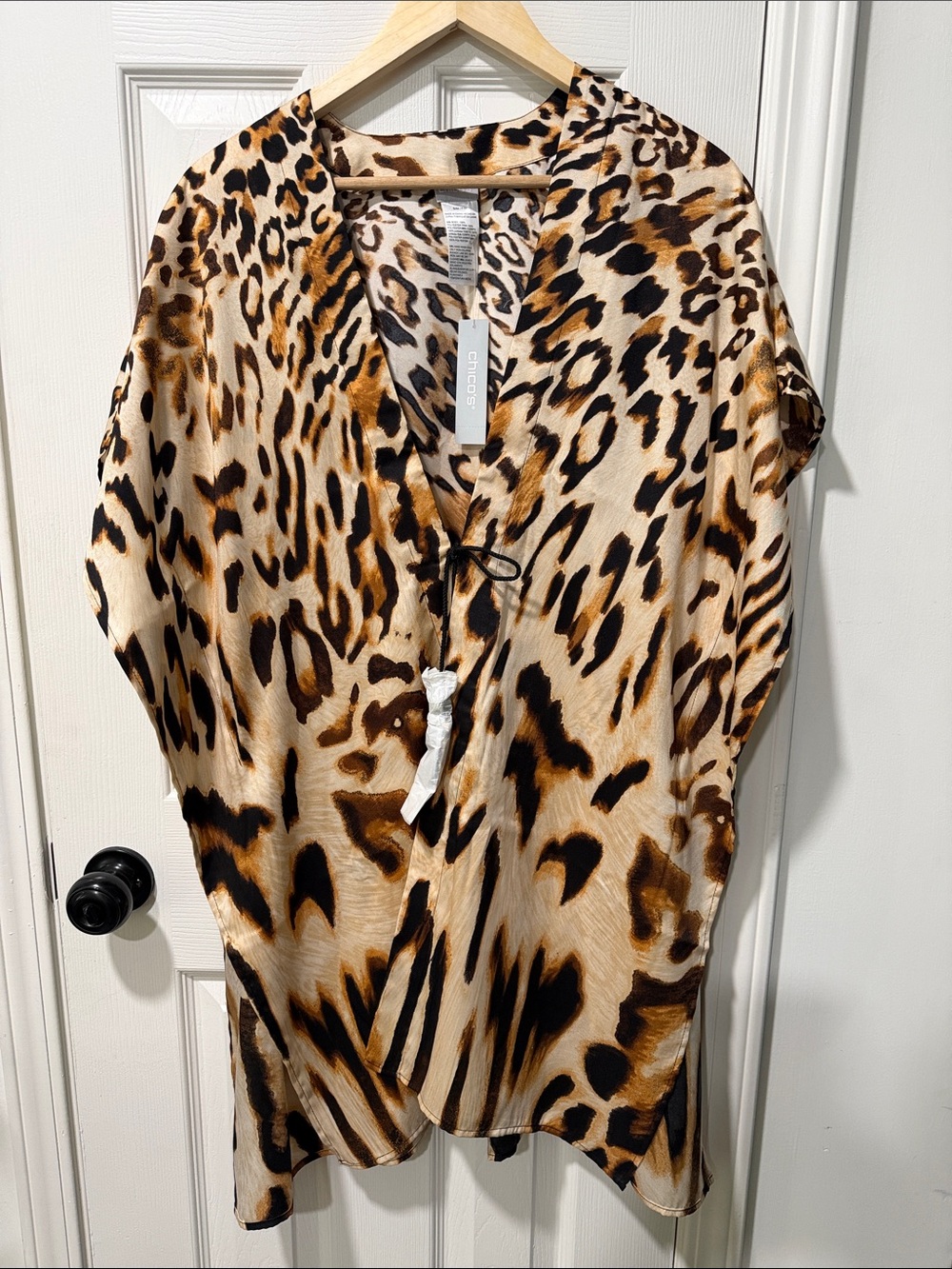 Chico's Leopard Print V-Neck Tunic in Brown, Black and Cream